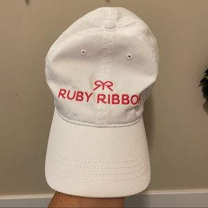 Ruby Ribbon White with Pink Embroidery Logo Baseball Hat